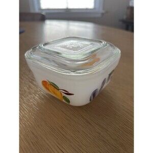 Fire King Gay Fad Refrigerator Covered Jar Dish Hand Painted Fruit